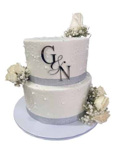 INITIAL & PEARL WEDDING CAKE