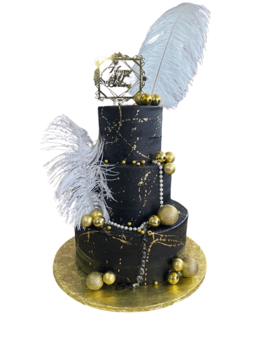FEATHER SPLATTER BIRTHDAY CAKE